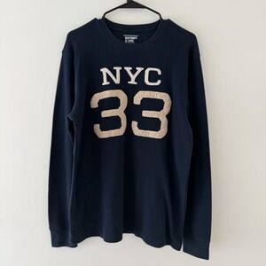 Y2K Navy Waffle Knit Thermal Long Sleeve Varsity Athletic‎ Streetwear Top L